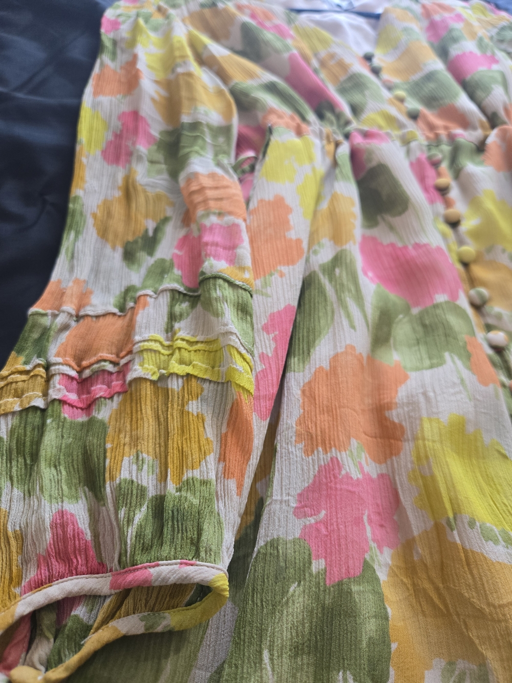 COACH-Floral Watercolor Long Sleeve Midi Dress in Pink, Yellow & Green - Picture 4 of 7